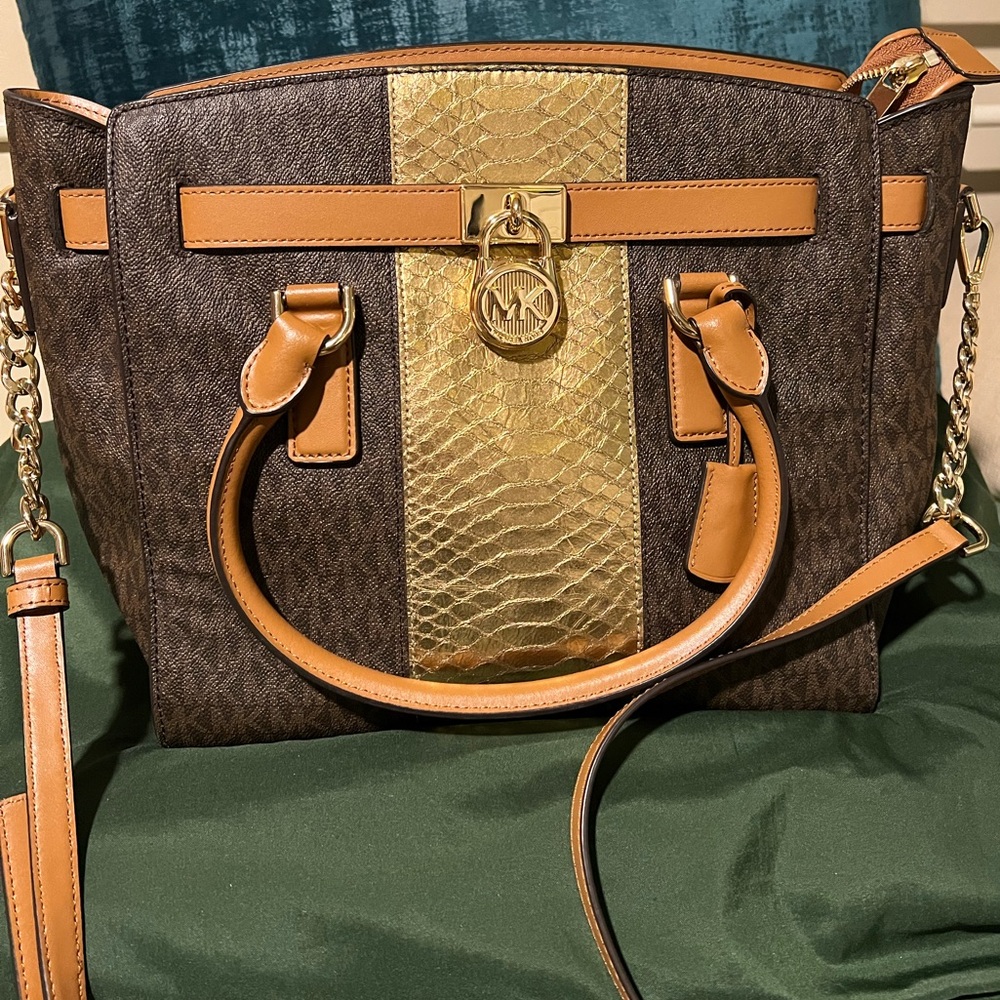 Michael Kors Hamilton Satchel- Gold & Brown
